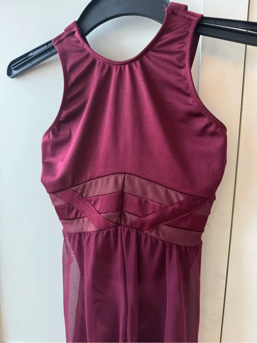 Girls' Burgundy Mesh Panel Dance Dress - Kids Costume